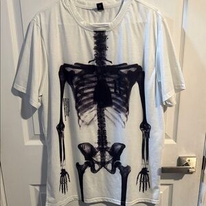 ROMWE White Skeleton Print Short Sleeve Tee